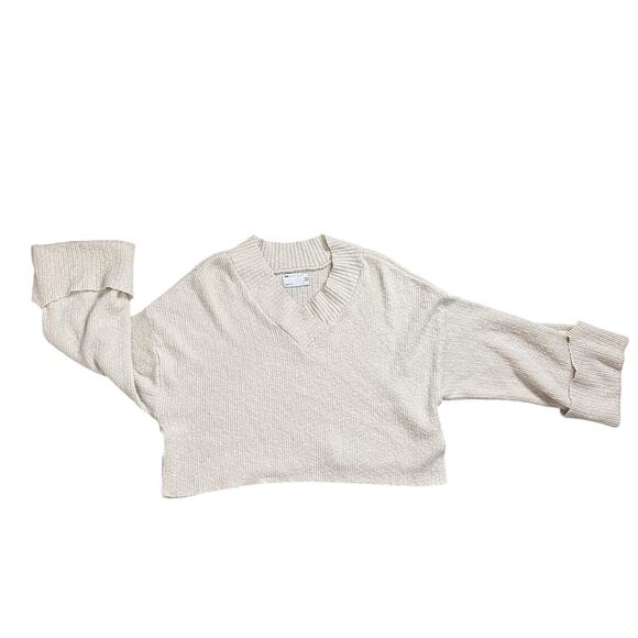 ASOS Ecru Knit Boxy Drop Sleeve Ribbed Long Crop Sweater Cotton Blend Size 4 - Picture 6 of 9